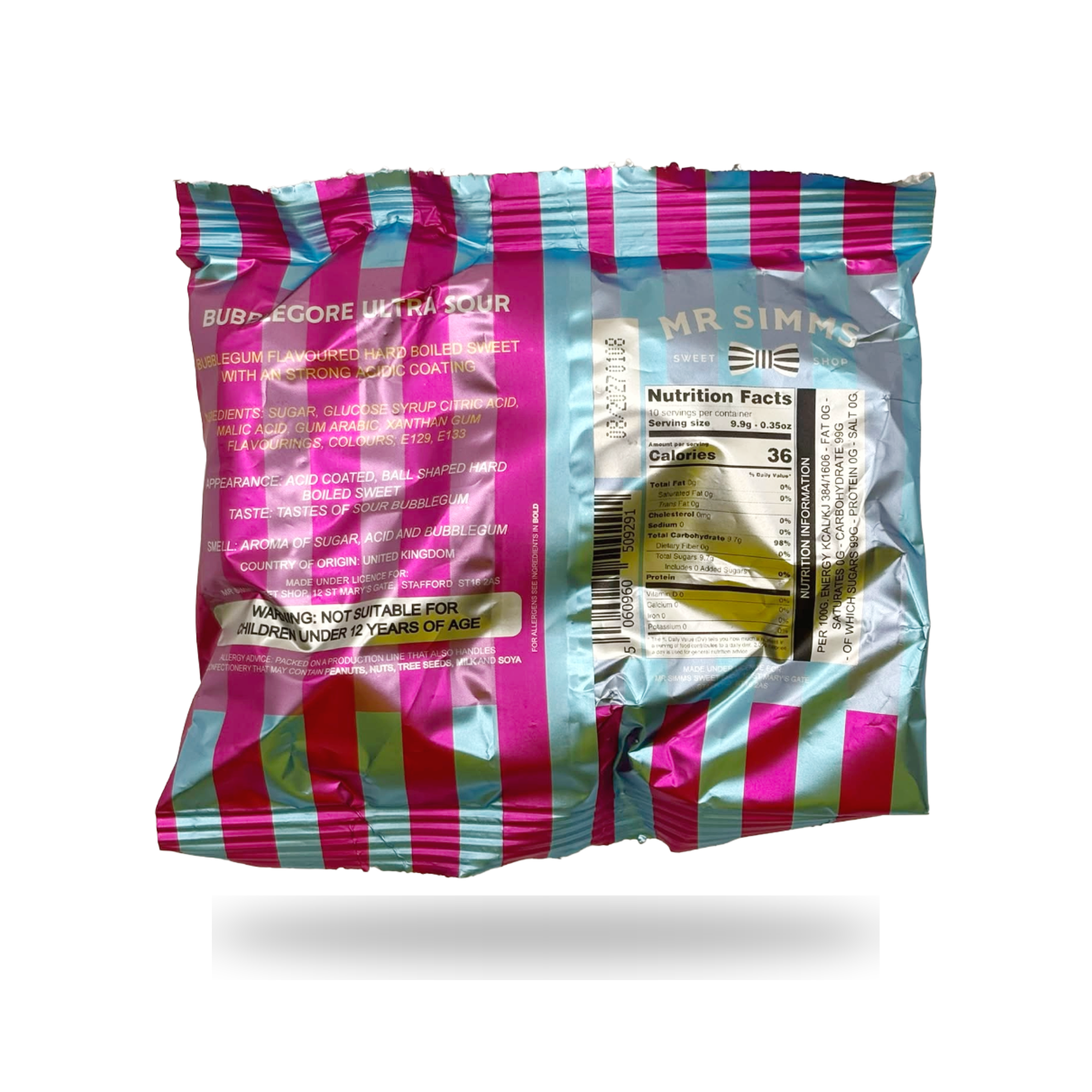 Back of pack - Bubble Gore Ultra Sour 100g - HBFS024 - 5060960509291