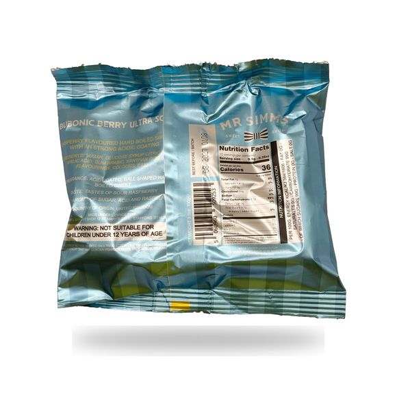 Back of pack - Bubonic Berry Ultra Sour 100g - HBFS020 - 5060960509253