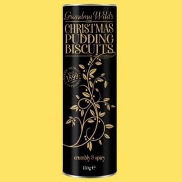 Christmas Pudding Biscuits Black & Gold Tube 150g