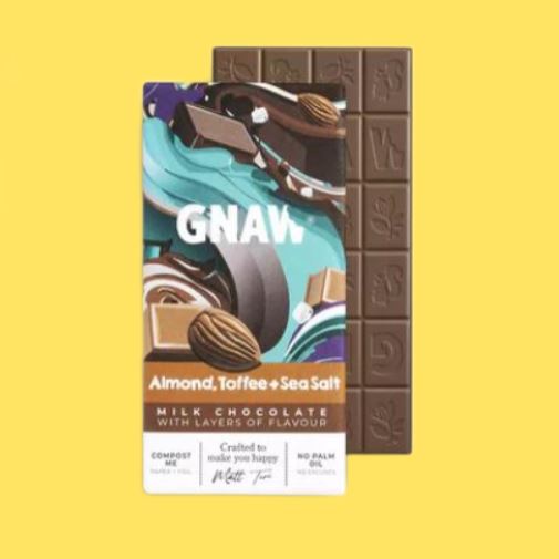 Gnaw Milk Almond, Toffee & Sea Salt Chocolate Bar 80g