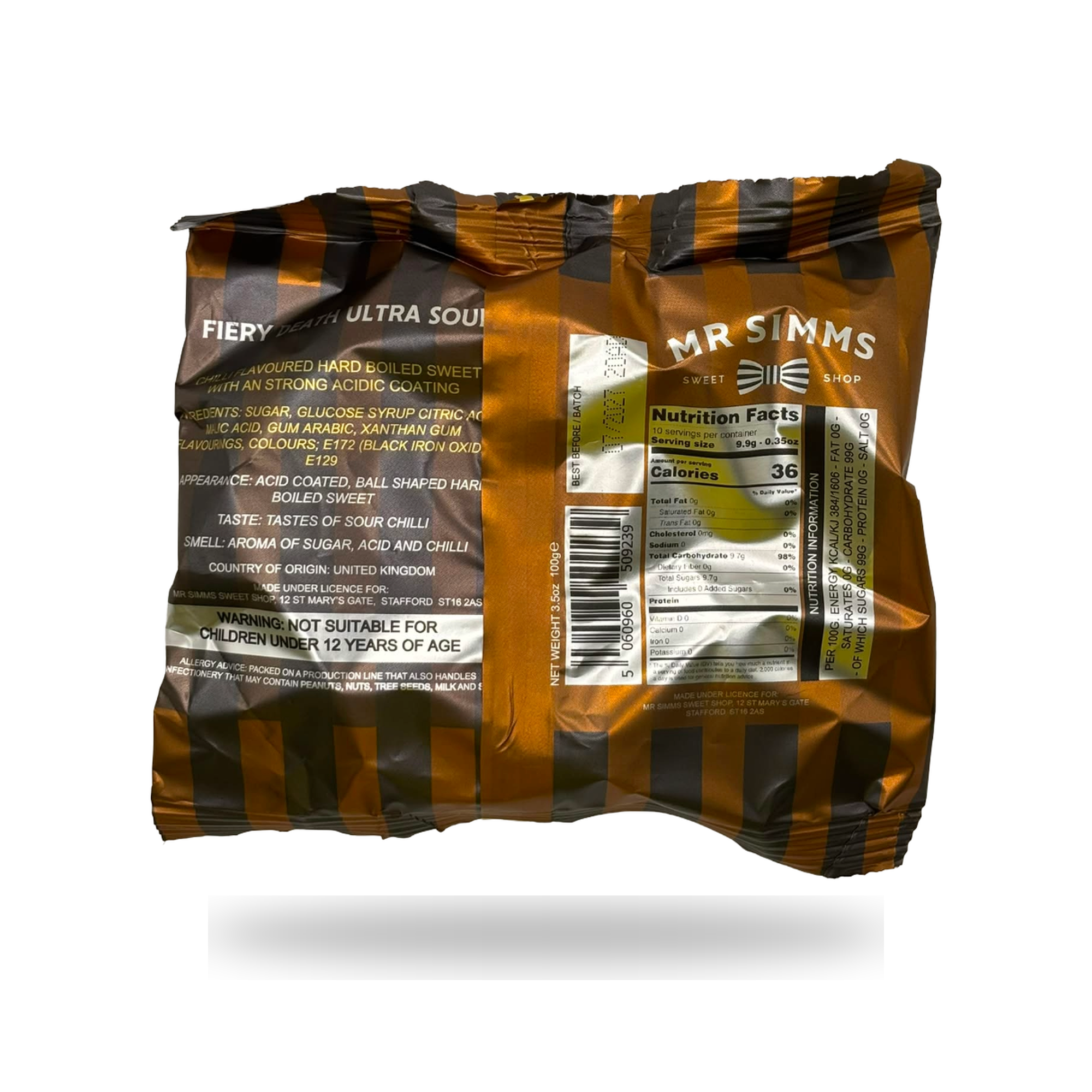Back of pack - Fiery Death Ultra Sour 100g - HBFS018 - 5060960509239
