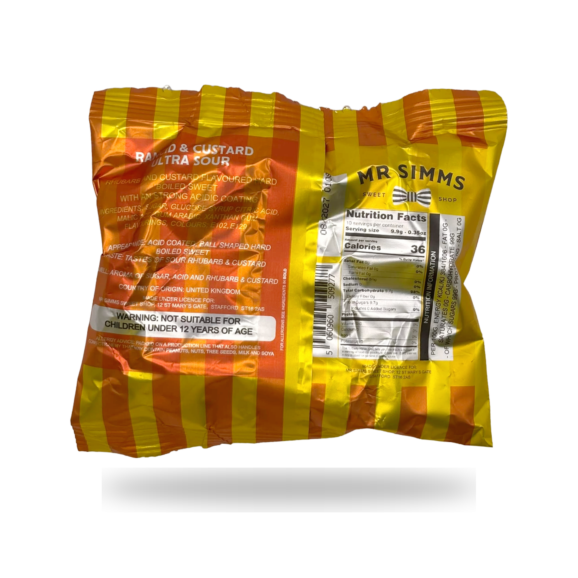 Back of pack - Rancid Custard Ultra Sour 100g - HBFS022 - 5060960509277