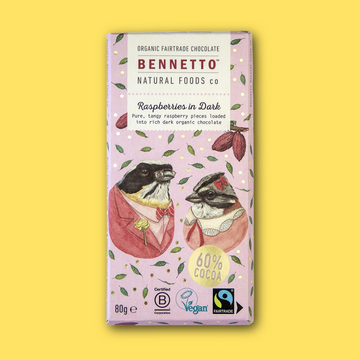 Bennetto Raspberries in Dark Chocolate Bar 80g