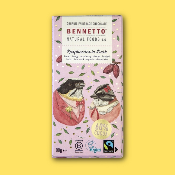 Bennetto Raspberries in Dark Chocolate Bar 80g