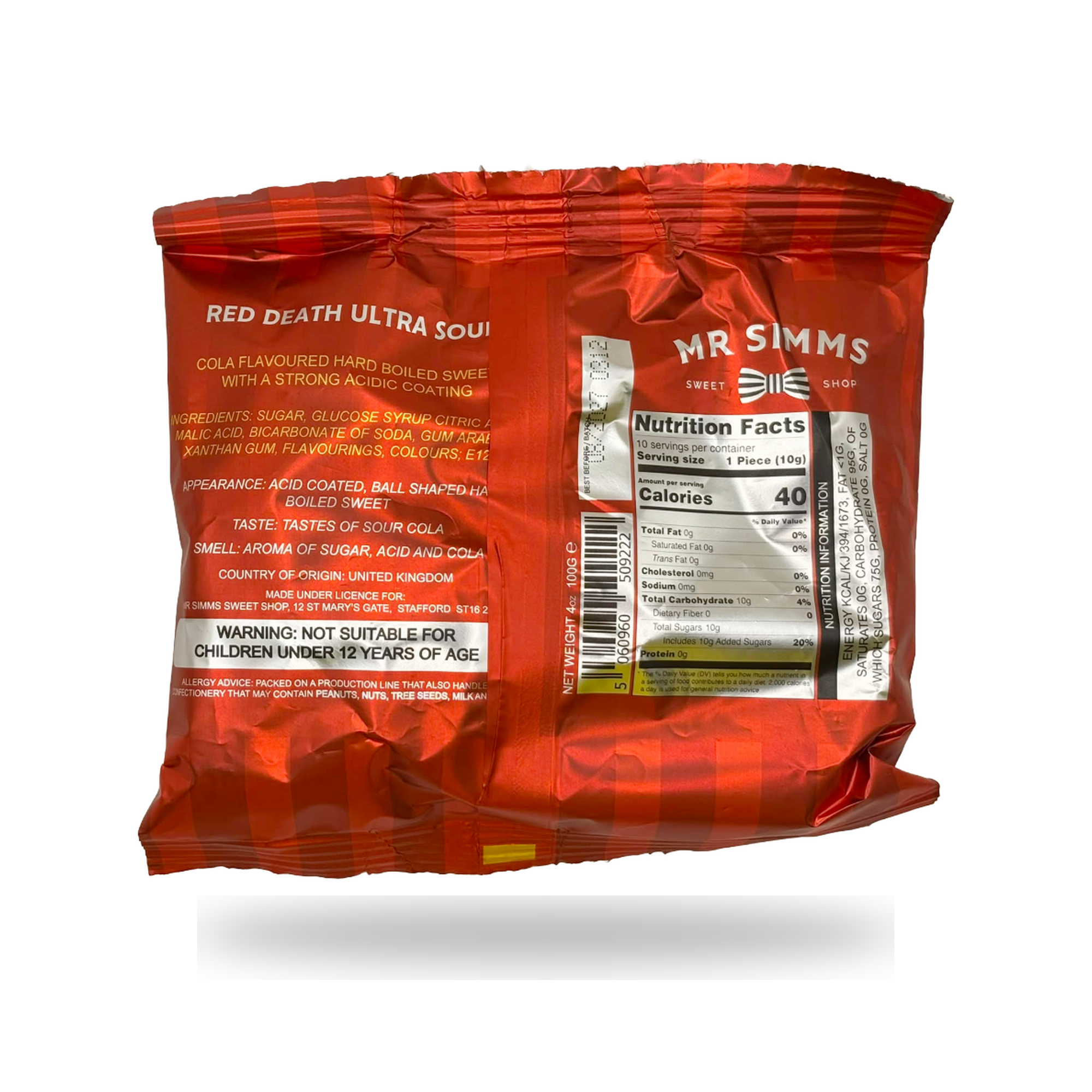 Back of pack - Red Death Ultra Sour 100g - HBFS017 - 5060960509222