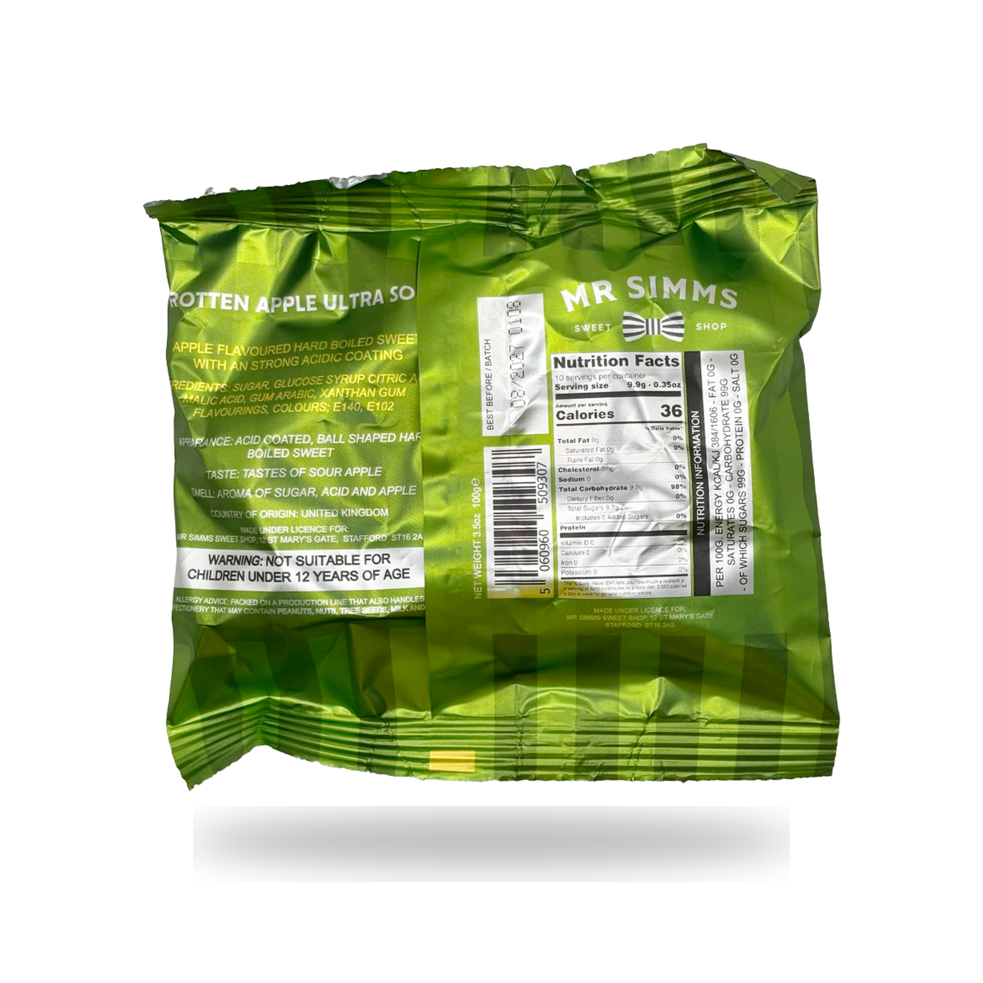 Back of pack - Rotten Apples Ultra Sour 100g - HBFS025 - 5060960509307