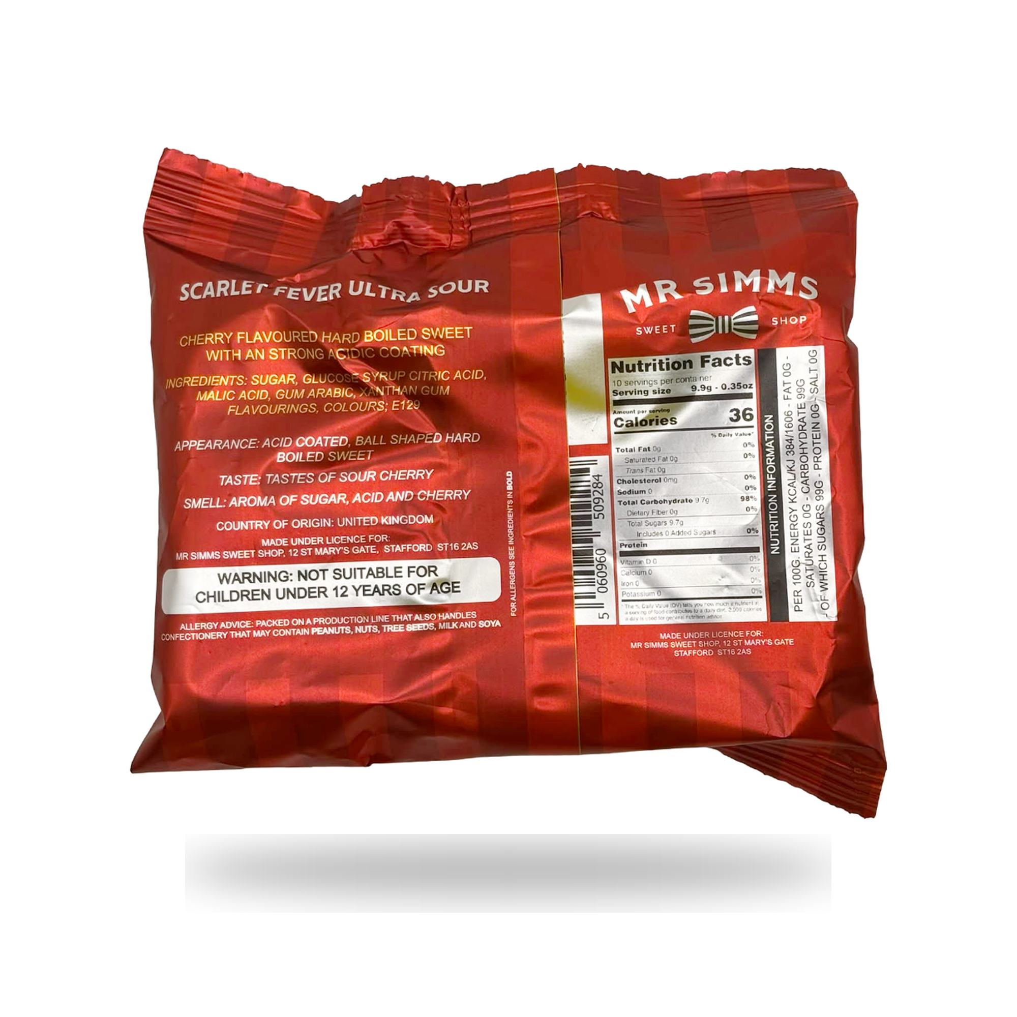 Back of pack - Scarlet Fever Ultra Sour 100g - HBFS023 - 5060960509284