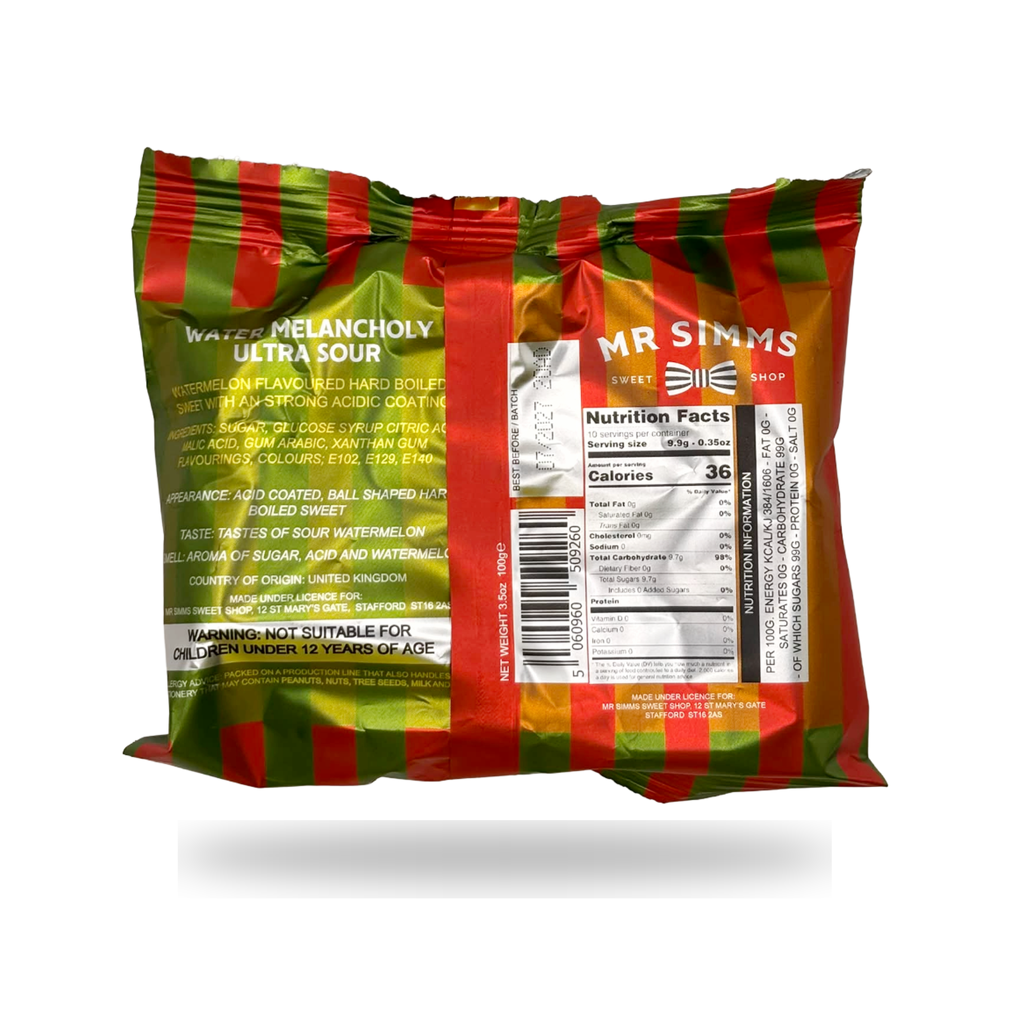 Back of pack - Water Meloncholy Ultra Sour 100g - HBFS021 - 5060960509260