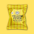 Yellow Fever ultra sour snack package on a yellow background